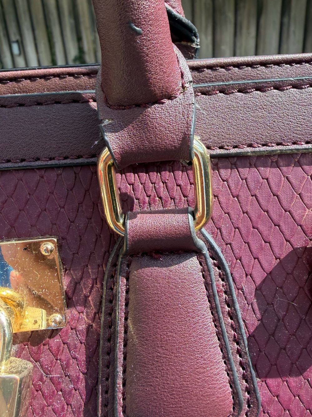 Aldo Burgundy Textured Satchel – Gold Hardware, Padlock Detail, Used - Picture 7 of 16
